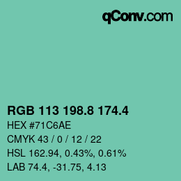カラーコード: RGB 113 198.8 174.4 | qconv.com