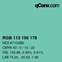 カラーコード: RGB 113 198 178 | qconv.com