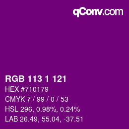 Color code: RGB 113 1 121 | qconv.com