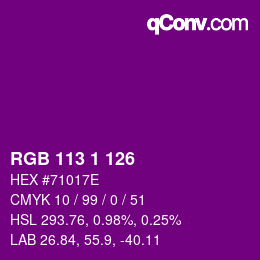 カラーコード: RGB 113 1 126 | qconv.com