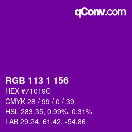 颜色代码: RGB 113 1 156 | qconv.com