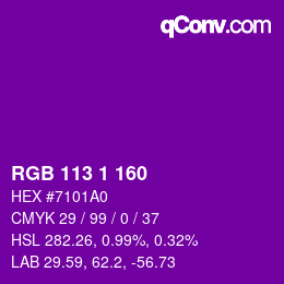 カラーコード: RGB 113 1 160 | qconv.com