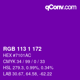 カラーコード: RGB 113 1 172 | qconv.com