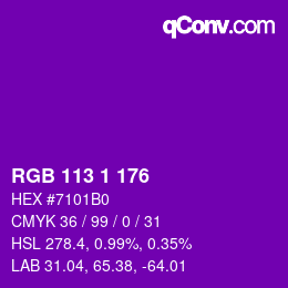 Color code: RGB 113 1 176 | qconv.com