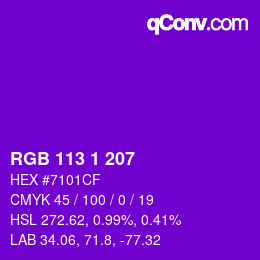 カラーコード: RGB 113 1 207 | qconv.com