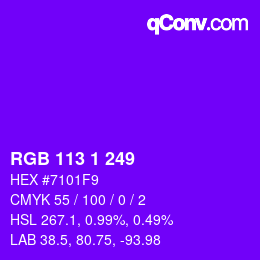 Color code: RGB 113 1 249 | qconv.com