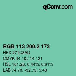 カラーコード: RGB 113 200.2 173 | qconv.com