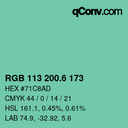 カラーコード: RGB 113 200.6 173 | qconv.com