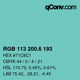 カラーコード: RGB 113 200.6 193 | qconv.com