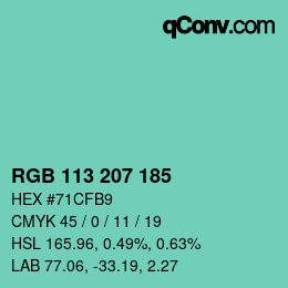 カラーコード: RGB 113 207 185 | qconv.com