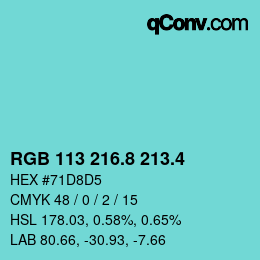 カラーコード: RGB 113 216.8 213.4 | qconv.com