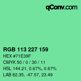 カラーコード: RGB 113 227 159 | qconv.com