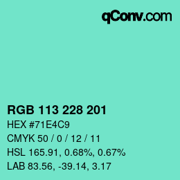 Color code: RGB 113 228 201 | qconv.com
