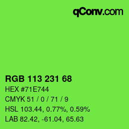 カラーコード: RGB 113 231 68 | qconv.com