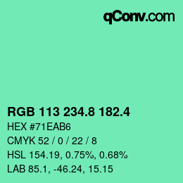 カラーコード: RGB 113 234.8 182.4 | qconv.com