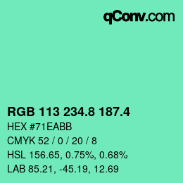 カラーコード: RGB 113 234.8 187.4 | qconv.com