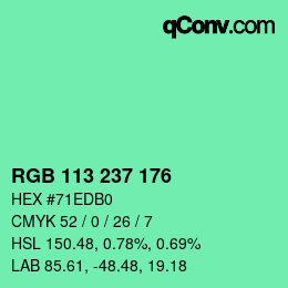 カラーコード: RGB 113 237 176 | qconv.com