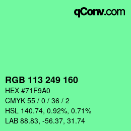 Color code: RGB 113 249 160 | qconv.com
