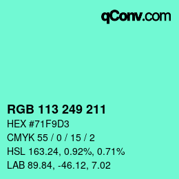 颜色代码: RGB 113 249 211 | qconv.com