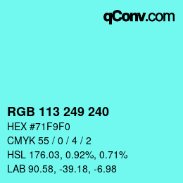 Color code: RGB 113 249 240 | qconv.com