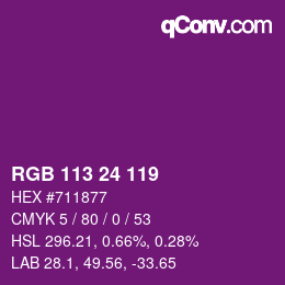 Color code: RGB 113 24 119 | qconv.com