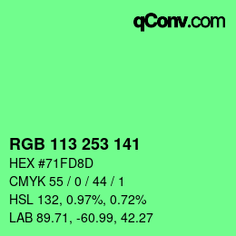 カラーコード: RGB 113 253 141 | qconv.com