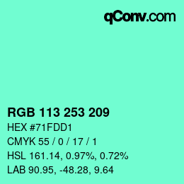 Color code: RGB 113 253 209 | qconv.com