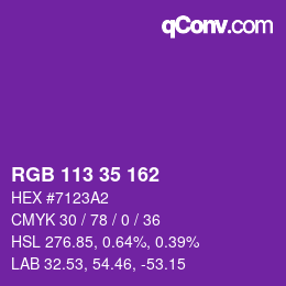 Color code: RGB 113 35 162 | qconv.com