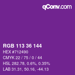 颜色代码: RGB 113 36 144 | qconv.com