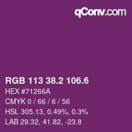 カラーコード: RGB 113 38.2 106.6 | qconv.com
