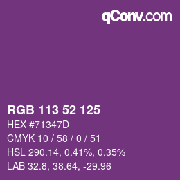 Color code: RGB 113 52 125 | qconv.com