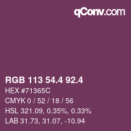 カラーコード: RGB 113 54.4 92.4 | qconv.com