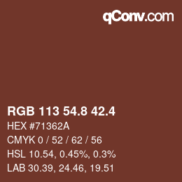 カラーコード: RGB 113 54.8 42.4 | qconv.com