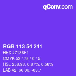 Color code: RGB 113 54 241 | qconv.com