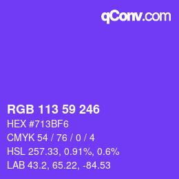Color code: RGB 113 59 246 | qconv.com