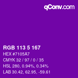 Color code: RGB 113 5 167 | qconv.com