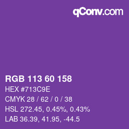 Color code: RGB 113 60 158 | qconv.com