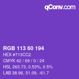 颜色代码: RGB 113 60 194 | qconv.com