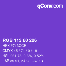 颜色代码: RGB 113 60 206 | qconv.com
