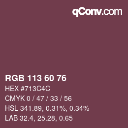 颜色代码: RGB 113 60 76 | qconv.com