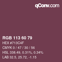 Color code: RGB 113 60 79 | qconv.com