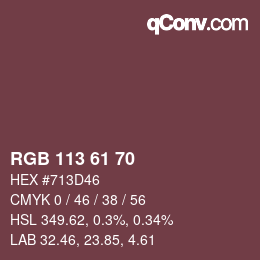 颜色代码: RGB 113 61 70 | qconv.com