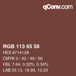 Farbcode: RGB 113 65 58 | qconv.com