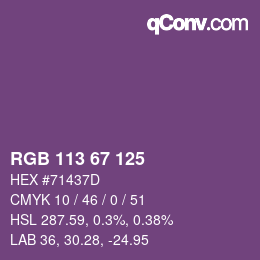 Farbcode: RGB 113 67 125 | qconv.com