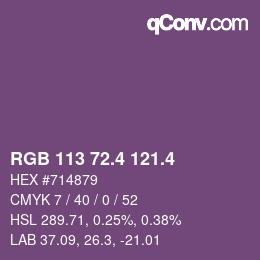 カラーコード: RGB 113 72.4 121.4 | qconv.com