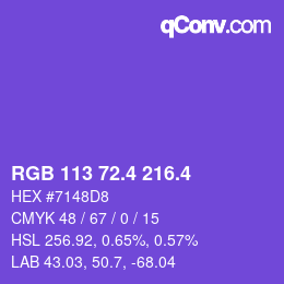 カラーコード: RGB 113 72.4 216.4 | qconv.com