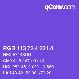 カラーコード: RGB 113 72.4 221.4 | qconv.com