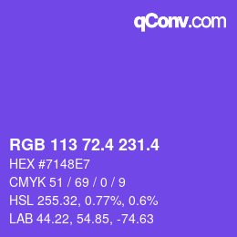 カラーコード: RGB 113 72.4 231.4 | qconv.com