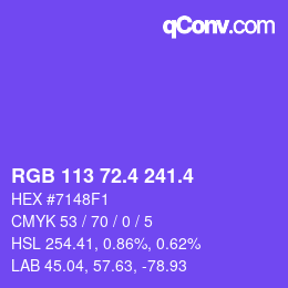 カラーコード: RGB 113 72.4 241.4 | qconv.com