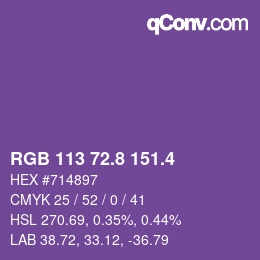 カラーコード: RGB 113 72.8 151.4 | qconv.com